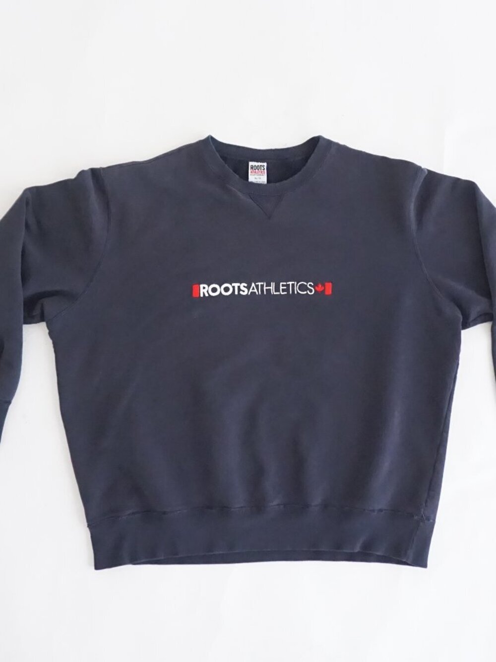 Roots Athletics Black Spellout Embroidered Fleece Sweatshirt Canadian Made XL